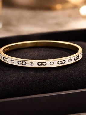Coach Gold-Tone Logo & Crystal Bangle Bracelet